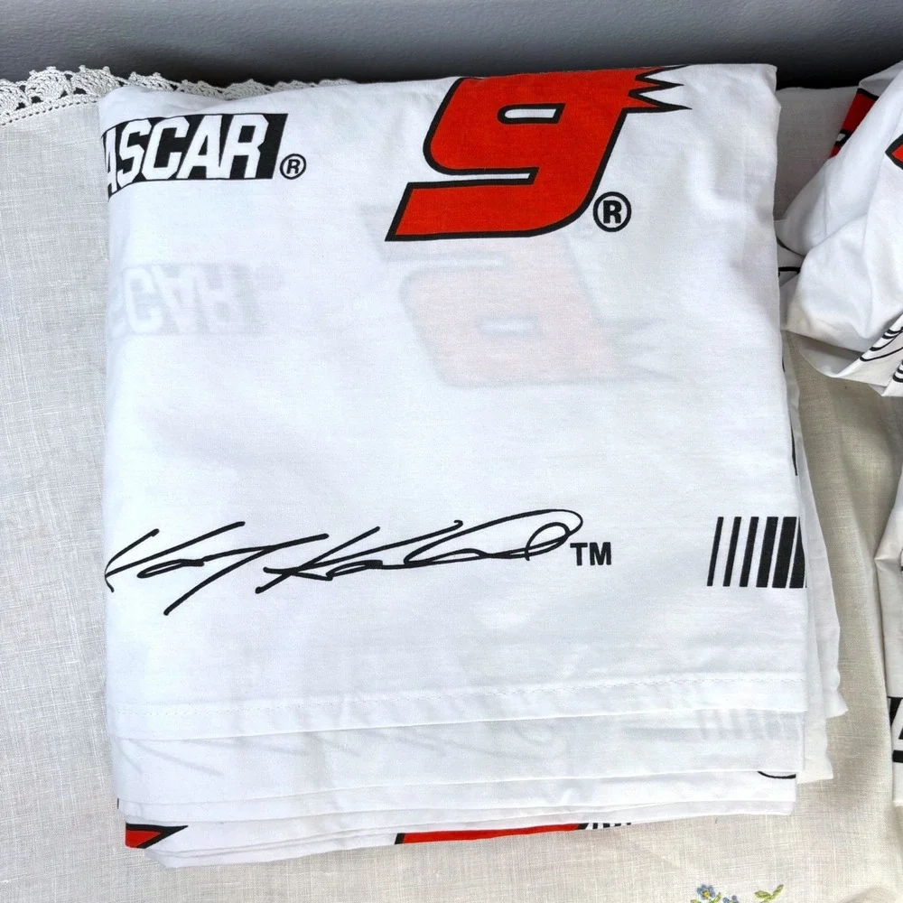 Vintage NASCAR  #9 Kasey Kahne Queen Sheet Set White Red Signature Made in USA